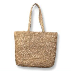 FAF INC. Natural Straw Tote Beach Travel Picnic Shopper Bag Pink Flamingo